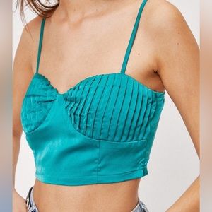 Satin Pleated Bustier Crop Top